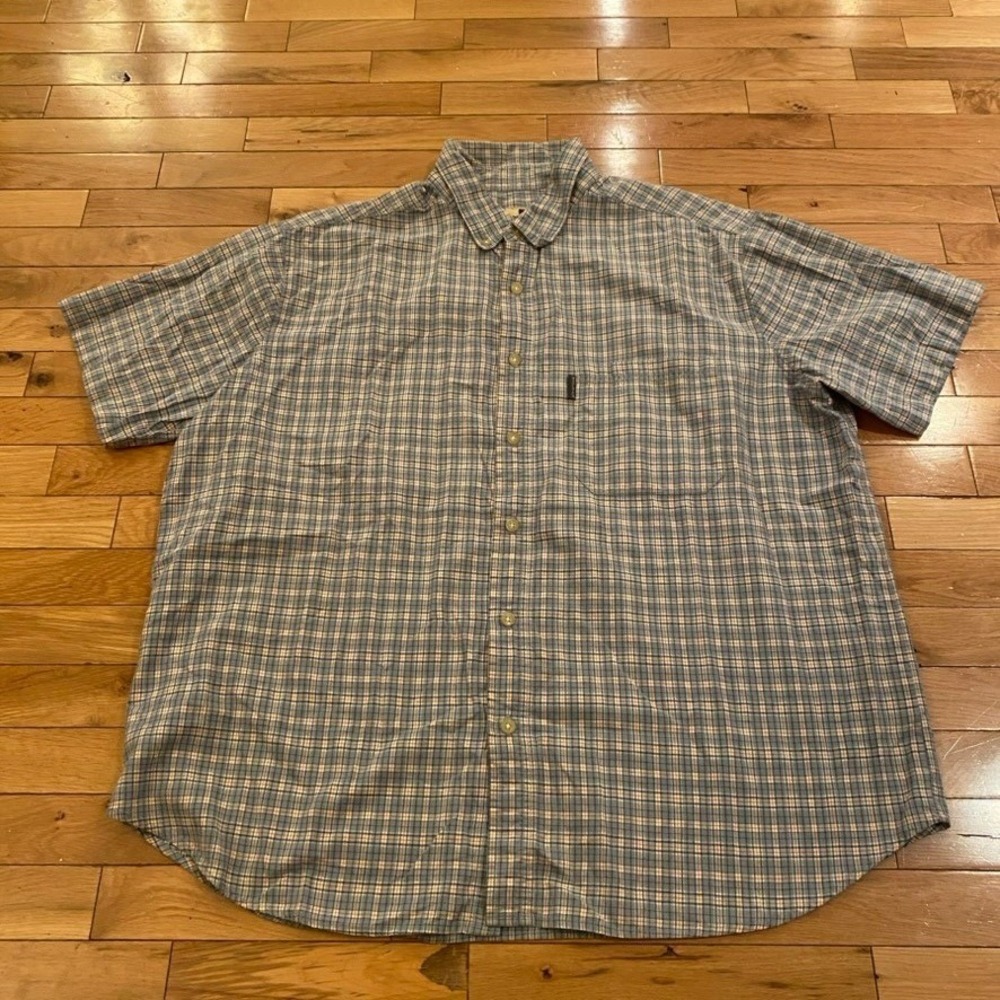 Woolrich Mens XXL Blue Plaid Short Sleeve Button Down Shirt Relaxed Fit